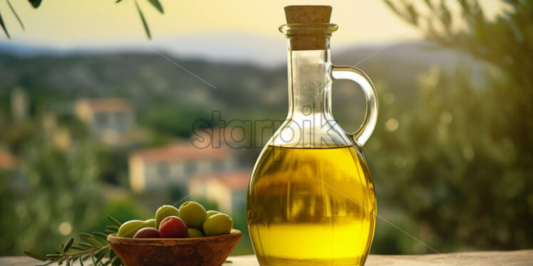 A bottle of olive oil against the background of an Italian city - Starpik