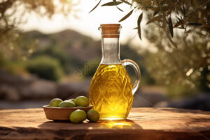 A bottle of olive oil against the background of an Italian city - Starpik