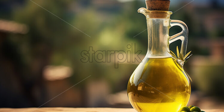 A bottle of olive oil against the background of an Italian city - Starpik