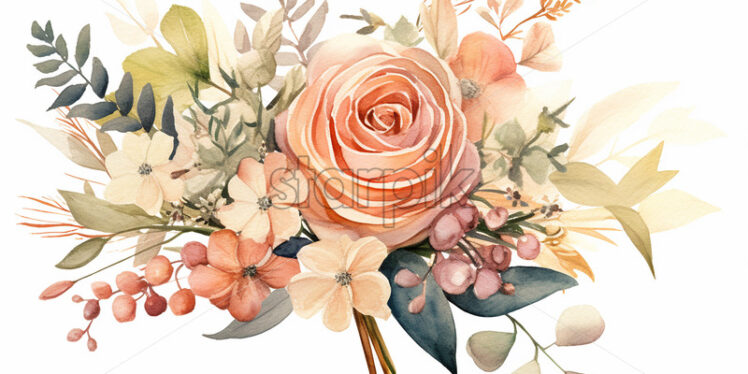 A bouquet of flowers painted in watercolor - Starpik Stock