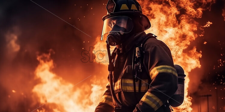 A brave fireman putting out the flames - Starpik Stock