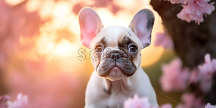 A bulldog among cherry blossoms - Starpik Stock