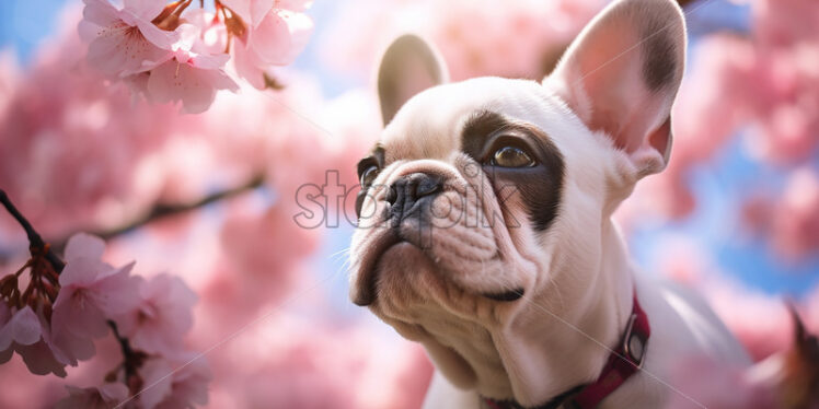 A bulldog among cherry blossoms - Starpik Stock