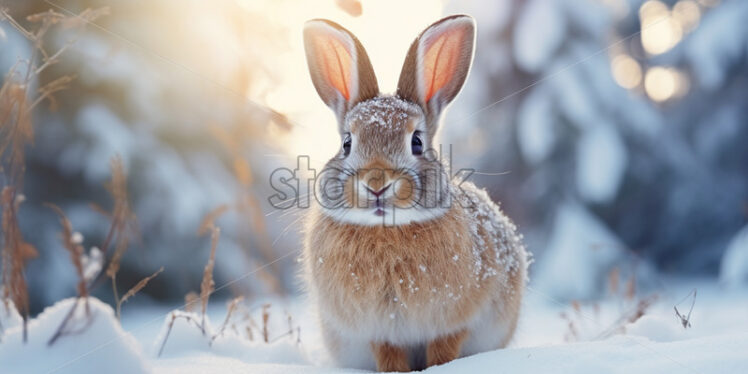 A bunny on the snow in the forest - Starpik Stock