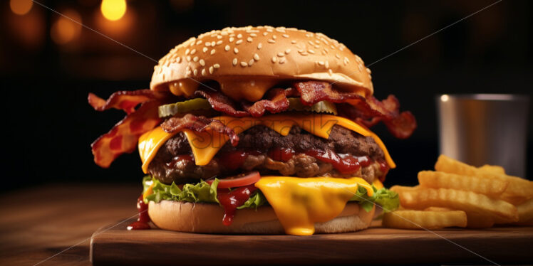 A burger with meat, bacon and cheese - Starpik Stock