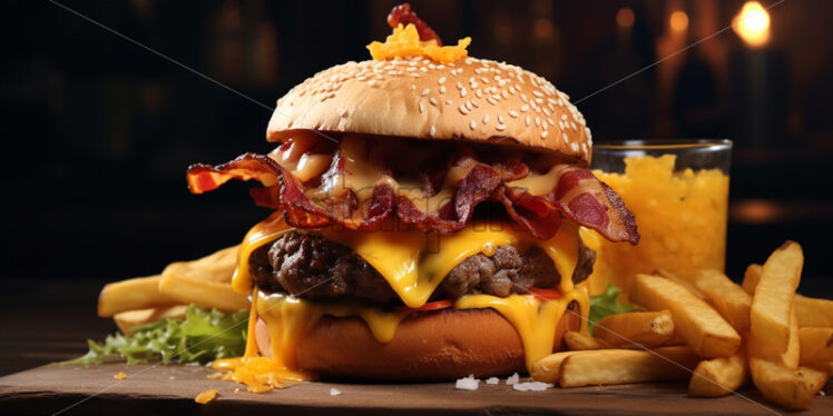 A burger with meat, bacon and cheese - Starpik Stock