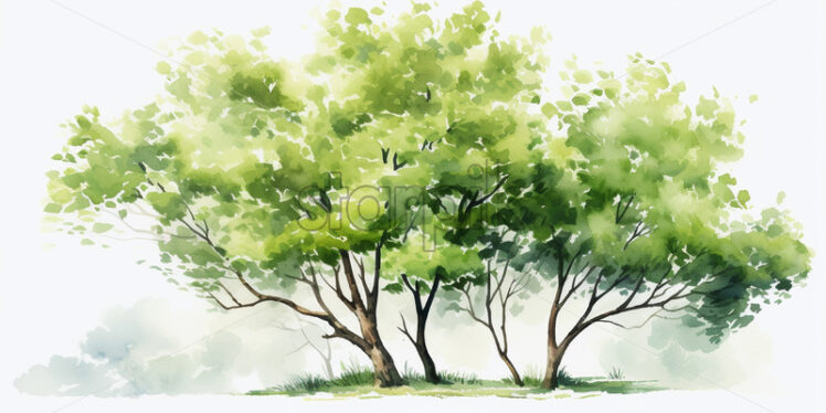 A bush on the background of a forest painted in watercolor - Starpik Stock