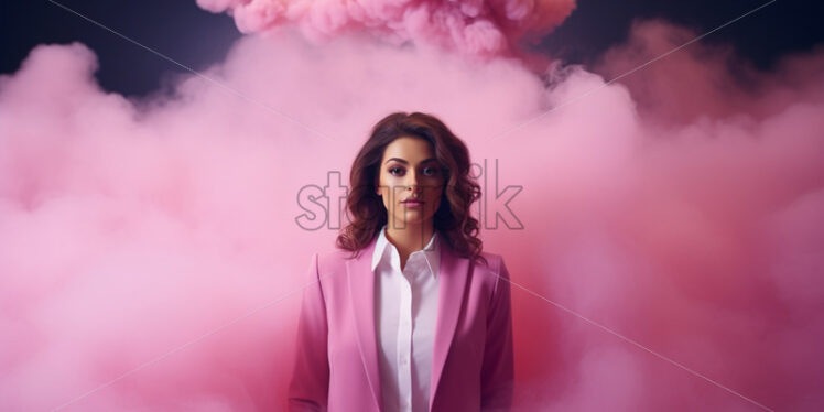 A business lady in pink on a background of pink smoke - Starpik Stock