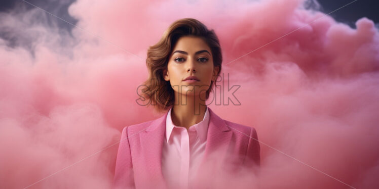 A business lady in pink on a background of pink smoke - Starpik Stock