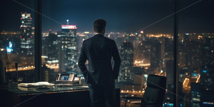 A businessman looks out the window of an office - Starpik Stock