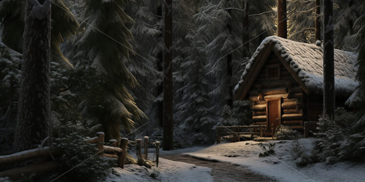 A cabin in a forest, in winter - Starpik Stock