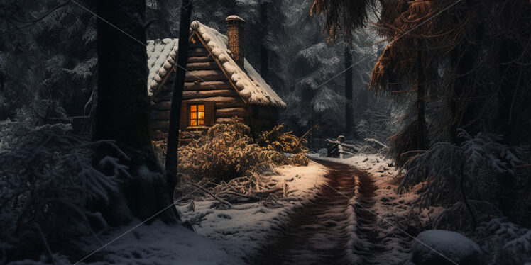 A cabin in a forest, in winter - Starpik Stock