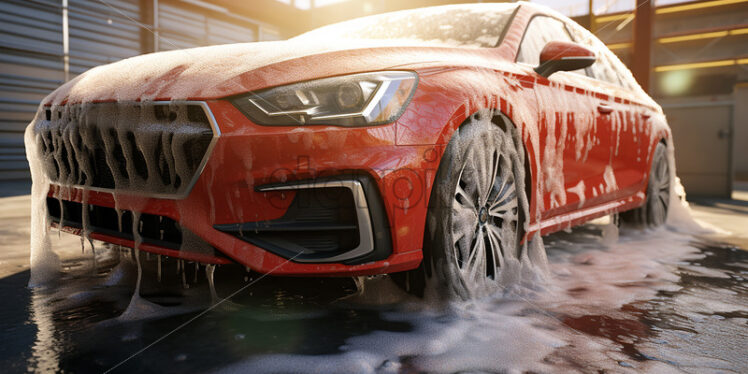 A car at the laundry full of washing foam - Starpik Stock