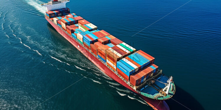 A cargo ship at sea, seen from above - Starpik Stock