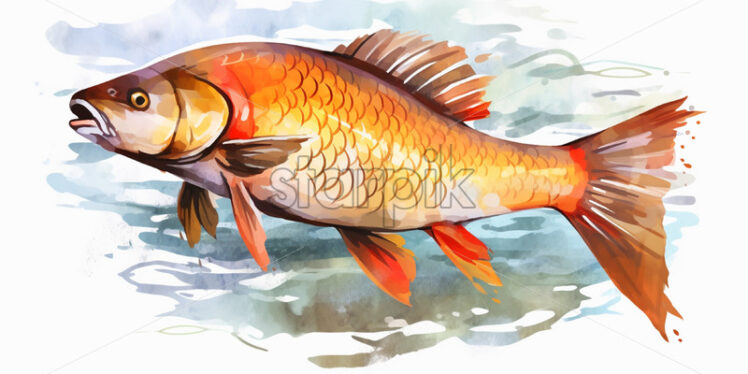 A carp in the water of a river, watercolor clipart style - Starpik Stock