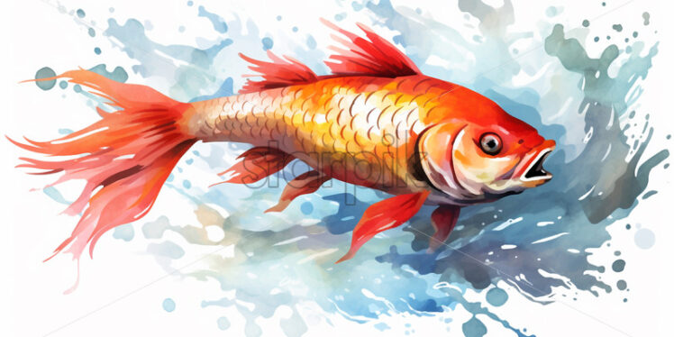 A carp in the water of a river, watercolor clipart style - Starpik Stock