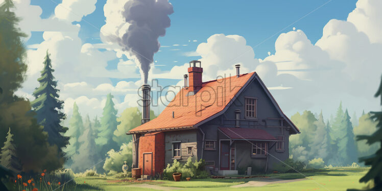 A cartoon-style house in a forest - Starpik Stock