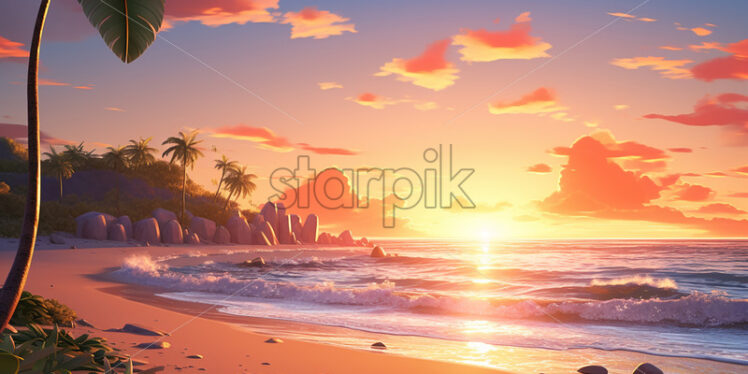 A cartoon style landscape with a beach - Starpik Stock