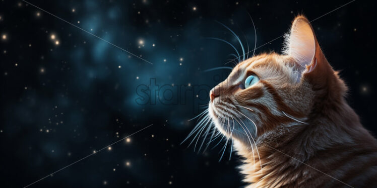 A cat in profile against the background of a starry sky - Starpik Stock