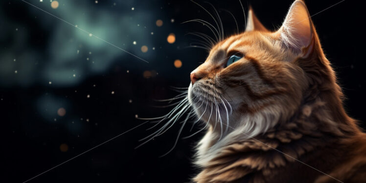 A cat in profile against the background of a starry sky - Starpik Stock