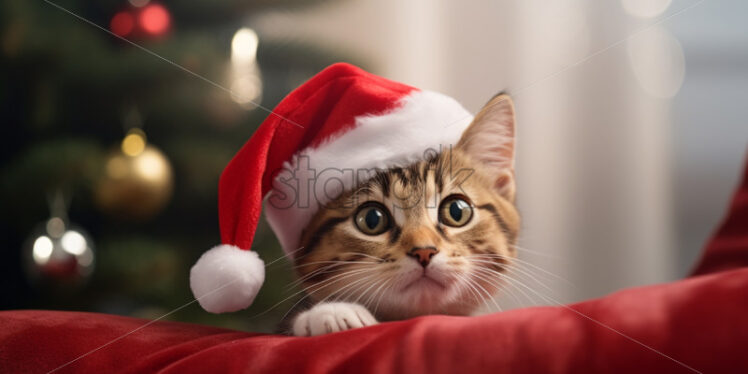 A cat with Santa's hat - Starpik Stock