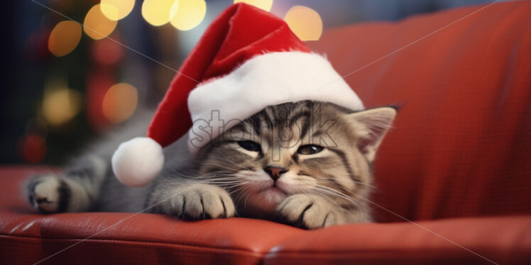 A cat with Santa's hat - Starpik Stock