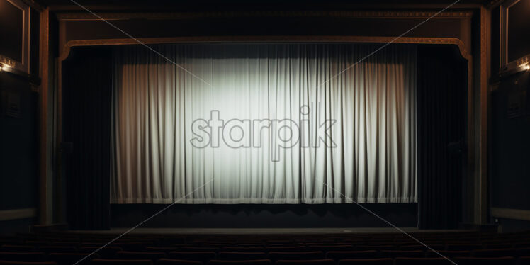 A cinema hall with a curtain and a large screen - Starpik Stock