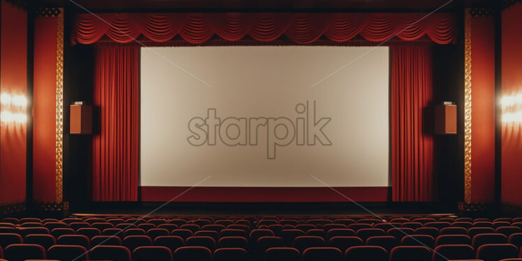 A cinema hall with a curtain and a large screen - Starpik Stock