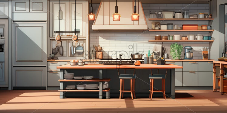 A clean kitchen in cartoon style - Starpik Stock