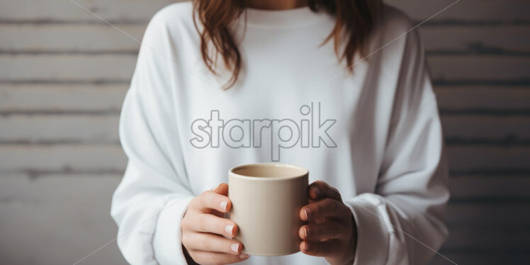 A  clean white mug in a hand - Starpik Stock