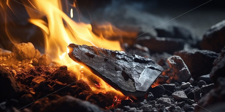 A close-up fire in which wood is burning - Starpik Stock