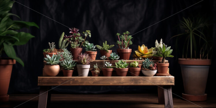 A collection of potted plants on a wooden pad - Starpik Stock