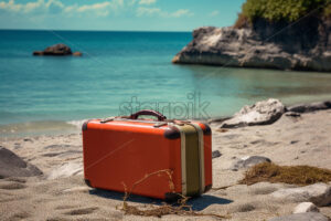A colorful suitcase on the beach - Starpik Stock