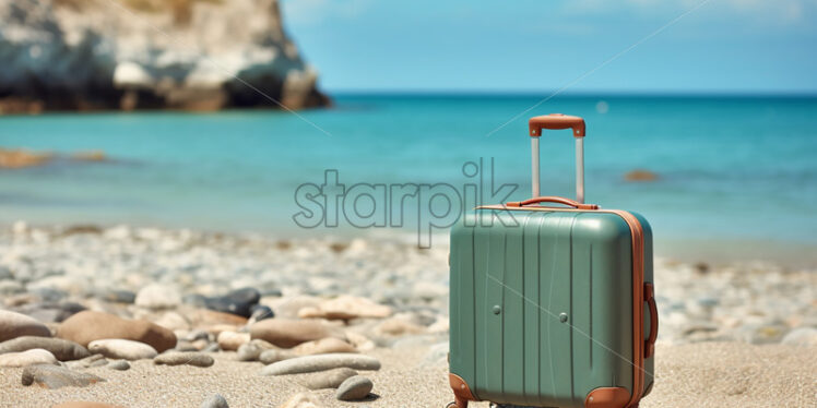 A colorful suitcase on the beach - Starpik Stock