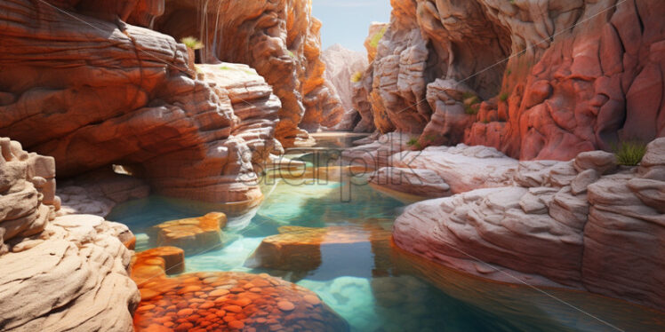 A colourful canyon with a pool - Starpik Stock