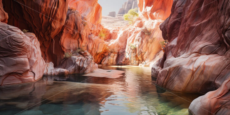 A colourful canyon with a pool - Starpik Stock