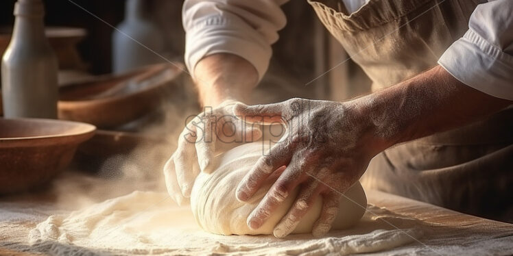 A cook mixes the dough - Starpik Stock