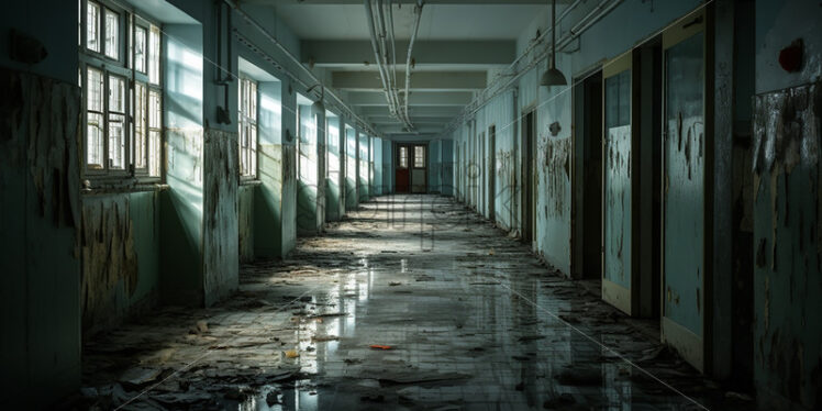 A corridor of a school in the Chernobyl area - Starpik Stock