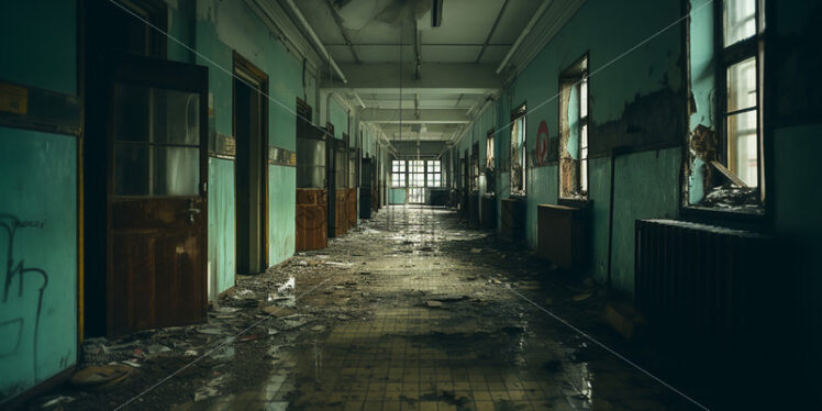 A corridor of a school in the Chernobyl area - Starpik Stock