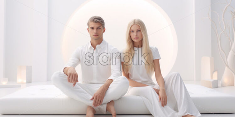 A couple in a modern white apartment - Starpik Stock