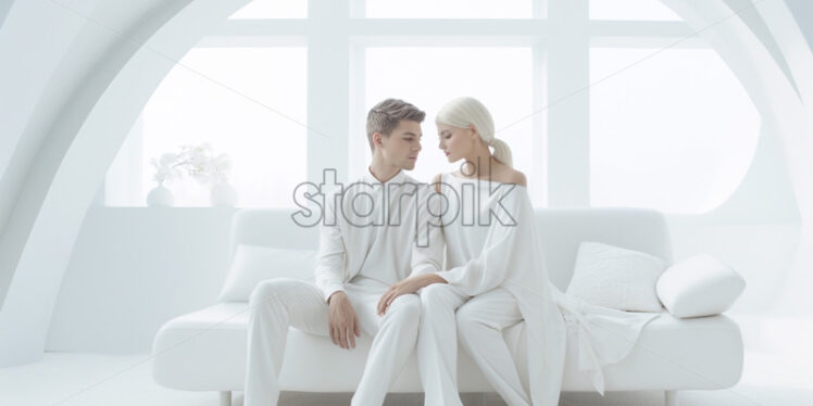 A couple in a modern white apartment - Starpik Stock