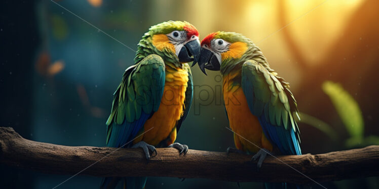 A couple of parrots sitting on a branch - Starpik Stock