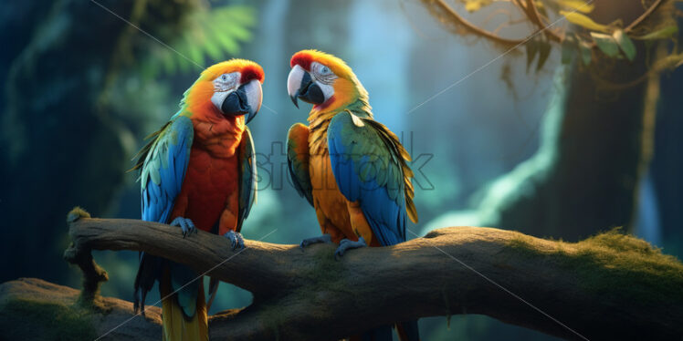 A couple of parrots sitting on a branch - Starpik Stock