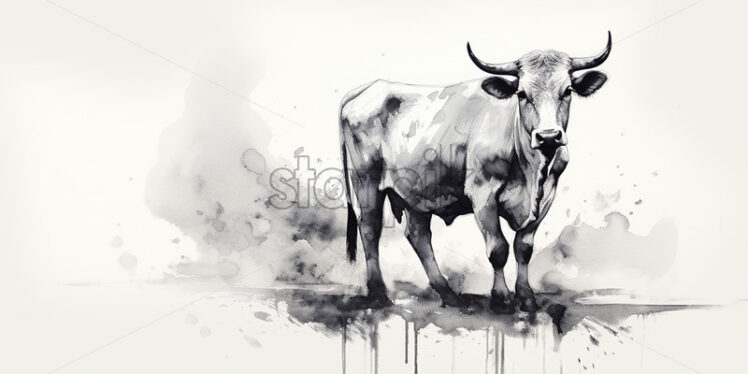 A cow painted with Asian style ink - Starpik Stock