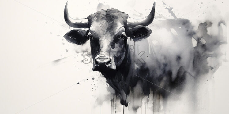 A cow painted with Asian style ink - Starpik Stock