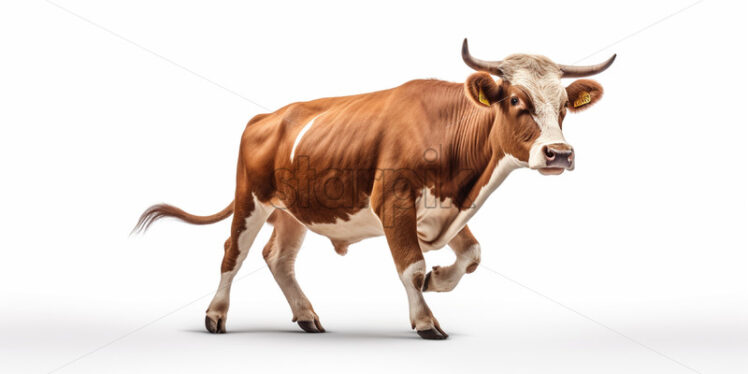 A cow running on a white background - Starpik Stock