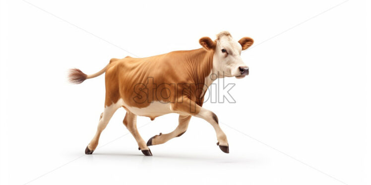 A cow running on a white background - Starpik Stock