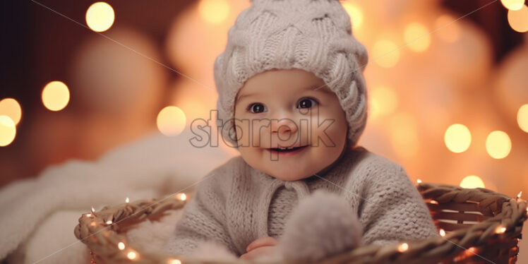 A cute baby in a basket - Starpik Stock