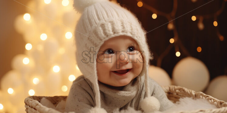 A cute baby in a basket - Starpik Stock