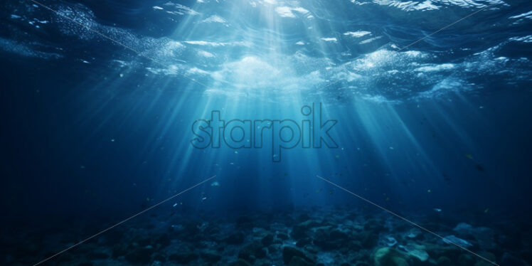 A dark blue ocean, underwater landscape - Starpik Stock